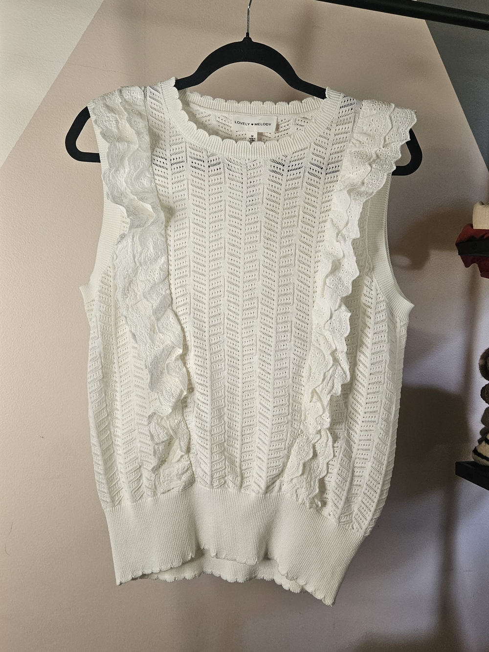 Lovely Melody White Ruffle Knit Sleeveless Top - Medium